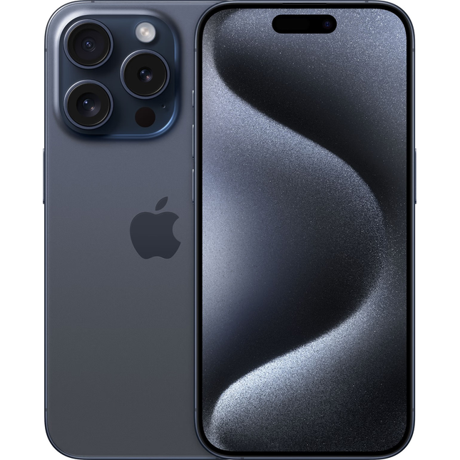 iPhone 15 Pro voor- en achterkant Titanium blauw