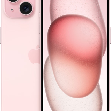 iPhone 15 voor- en achterkant roze